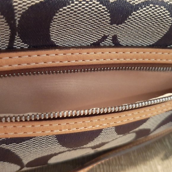 COACH mini navy canvas and tan leather bag - Picture 5 of 9